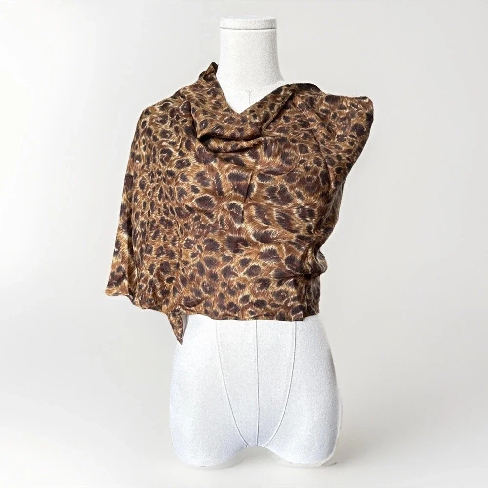 NWT VTG Emanuel Ungaro Silk Scarf Pashmina OS Leopard Brown Saks Fifth Avenue
